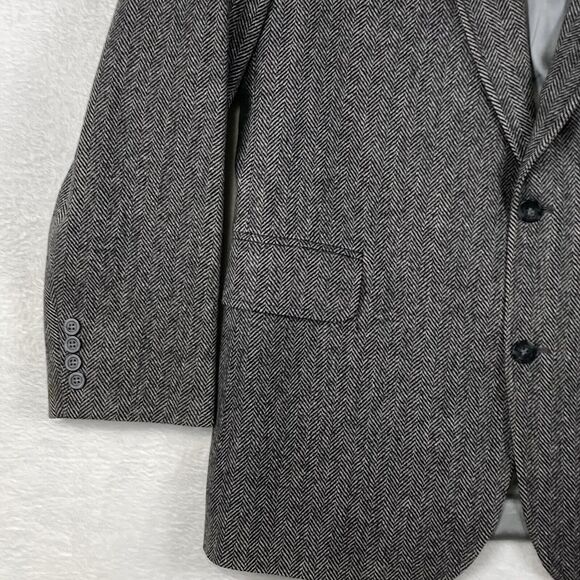 VTG Lands End Men 43L Gray Herringbone Tweed Lamb Wool Blazer Preppy College USA - Picture 3 of 11